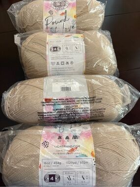Lion Brand Pound of Love Yarn - Beige (Sugar Cookie) 4 Pack